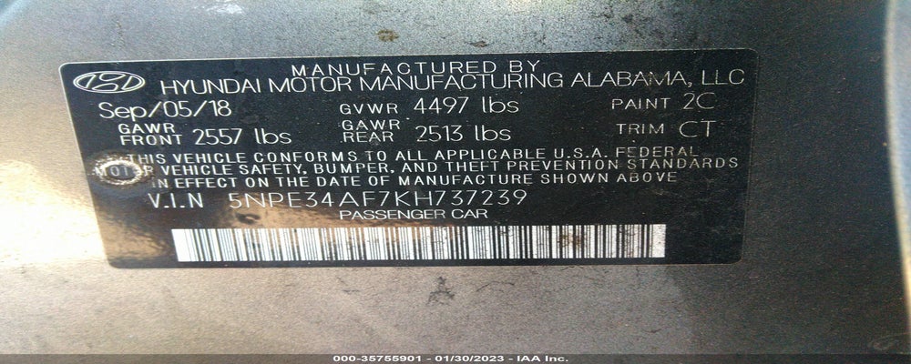 5NPE34AF7KH737239 2019 HYUNDAI SONATA photo no. 9