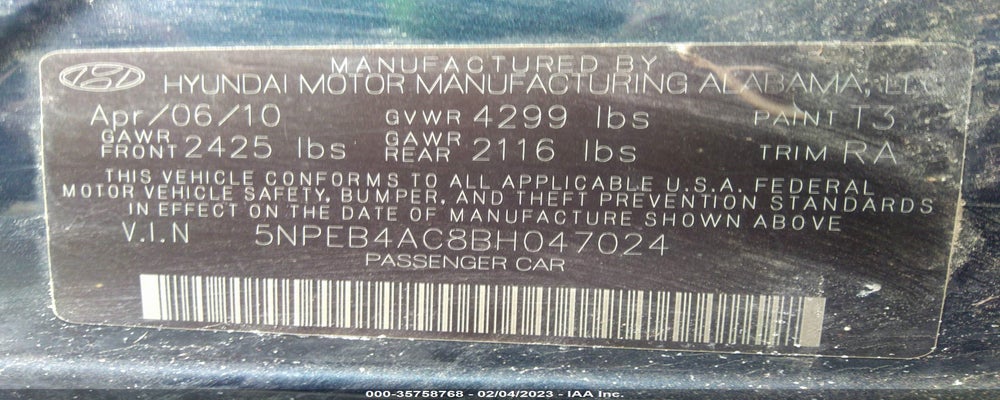 5NPEB4AC8BH047024 2011 HYUNDAI SONATA photo no. 9