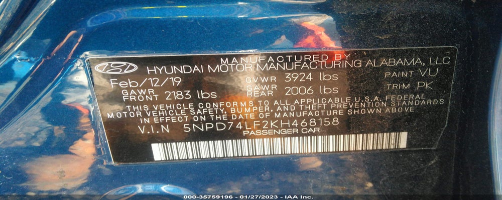 5NPD74LF2KH468158 2019 HYUNDAI ELANTRA photo no. 9