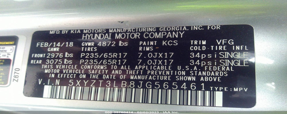 5XYZT3LB8JG565461 2018 HYUNDAI SANTA FE SPORT photo no. 9