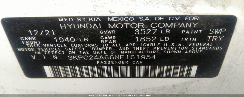 3KPC24A66NE161954 2022 HYUNDAI ACCENT photo no. 9