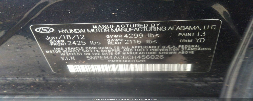 5NPEB4AC6CH456026 2012 HYUNDAI SONATA photo no. 9
