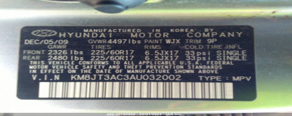 KM8JT3AC3AU032002 2010 HYUNDAI TUCSON photo no. 9