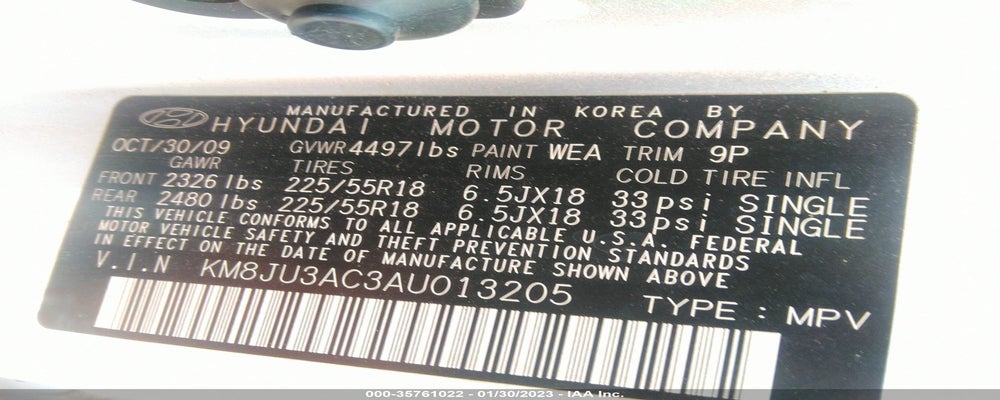 KM8JU3AC3AU013205 2010 HYUNDAI TUCSON photo no. 9