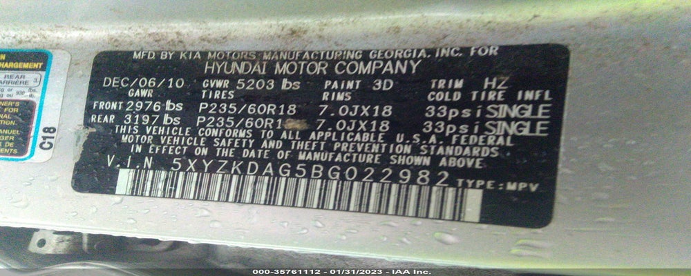 5XYZKDAG5BG022982 2011 HYUNDAI SANTA FE photo no. 9
