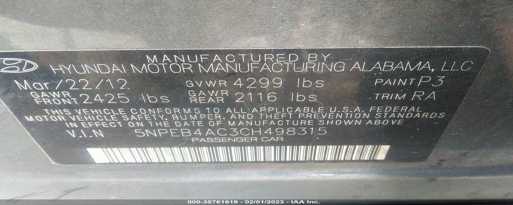 5NPEB4AC3CH498315 2012 HYUNDAI SONATA photo no. 9