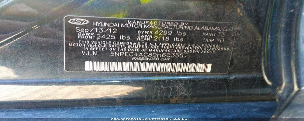 5NPEC4AC8DH603557 2013 HYUNDAI SONATA photo no. 9