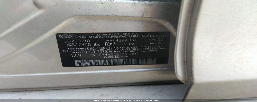 5NPEB4AC3BH116007 2011 HYUNDAI SONATA photo no. 9