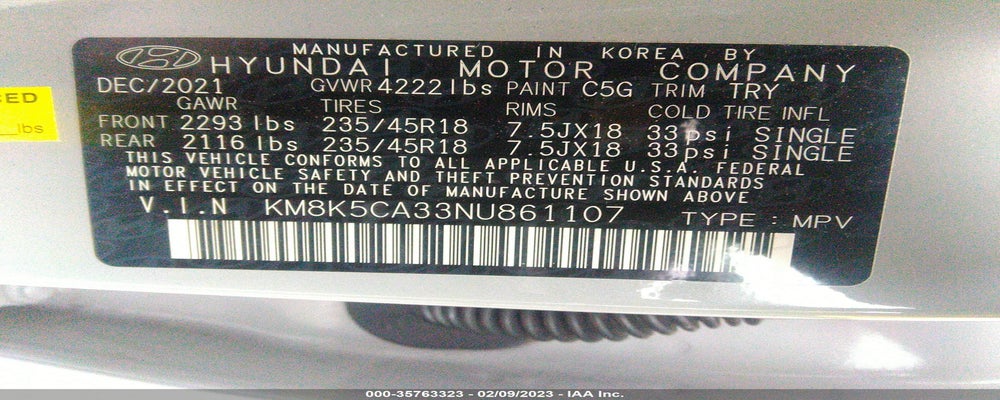 KM8K5CA33NU861107 2022 HYUNDAI KONA photo no. 9