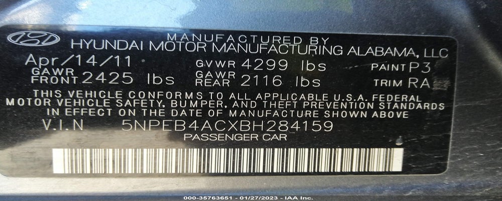 5NPEB4ACXBH284159 2011 HYUNDAI SONATA photo no. 9