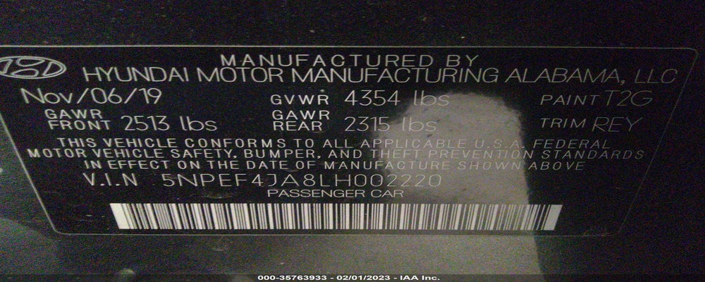 5NPEF4JA8LH002220 2020 HYUNDAI SONATA photo no. 9