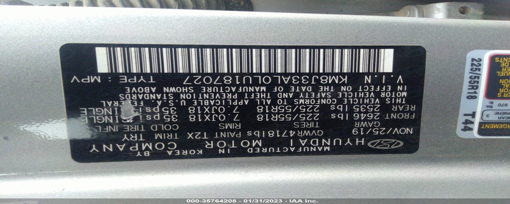 KM8J33AL0LU187027 2020 HYUNDAI TUCSON photo no. 9