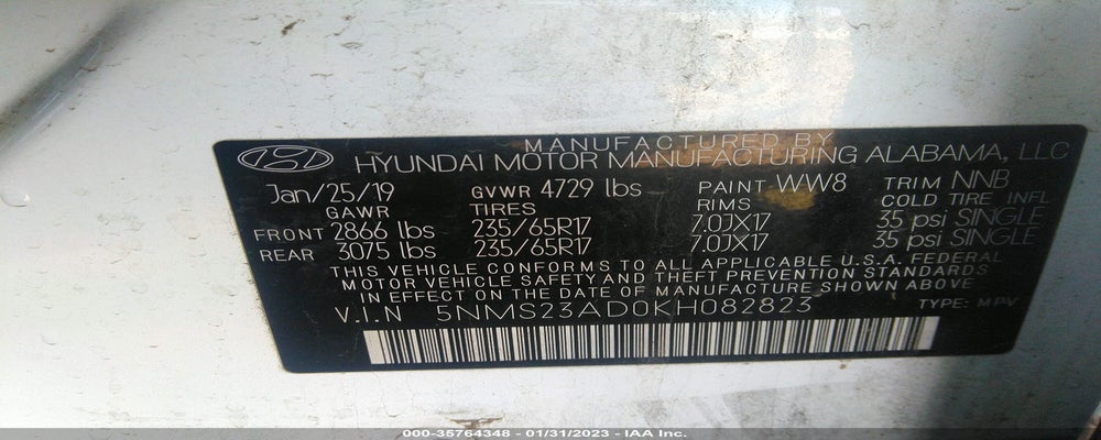 5NMS23AD0KH082823 2019 HYUNDAI SANTA FE photo no. 9