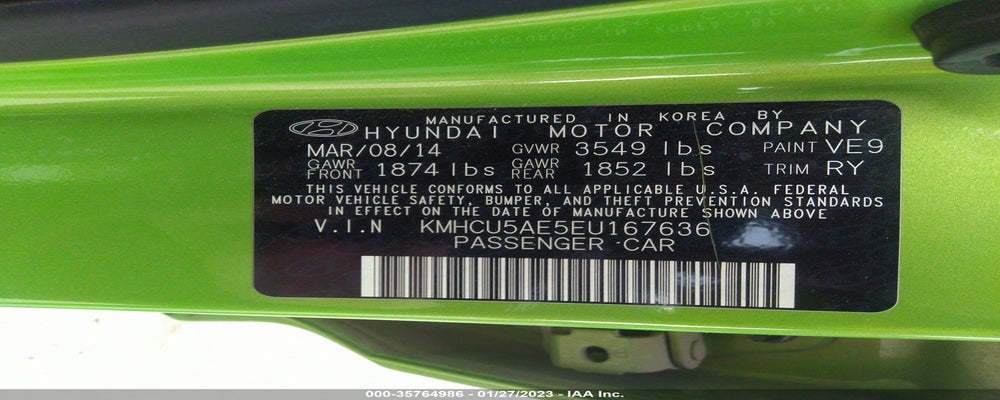 KMHCU5AE5EU167636 2014 HYUNDAI ACCENT photo no. 9