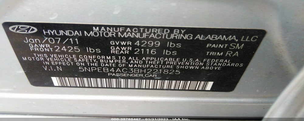 5NPEB4AC3BH221825 2011 HYUNDAI SONATA photo no. 9