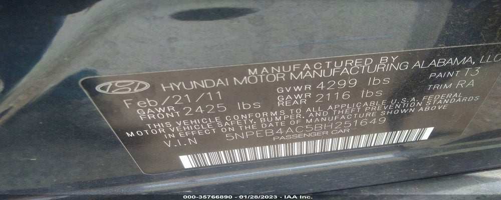 5NPEB4AC5BH251649 2011 HYUNDAI SONATA photo no. 9