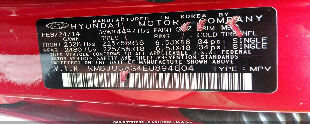 KM8JU3AG4EU894604 2014 HYUNDAI TUCSON photo no. 9