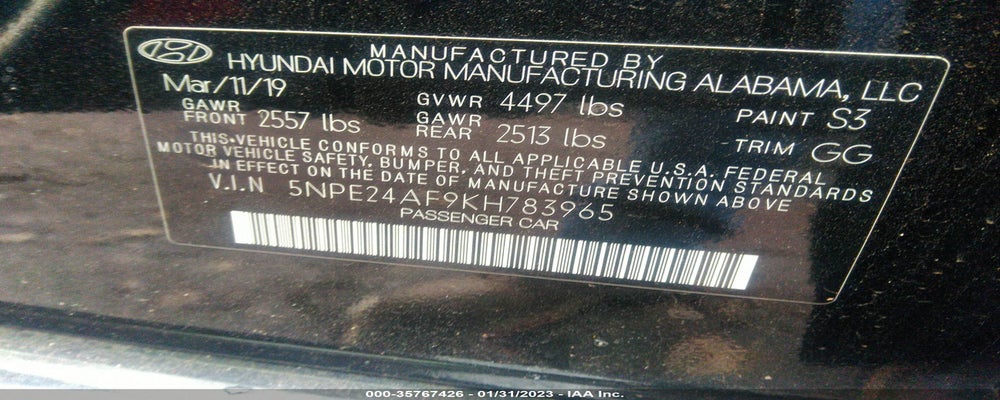 5NPE24AF9KH783965 2019 HYUNDAI SONATA photo no. 9