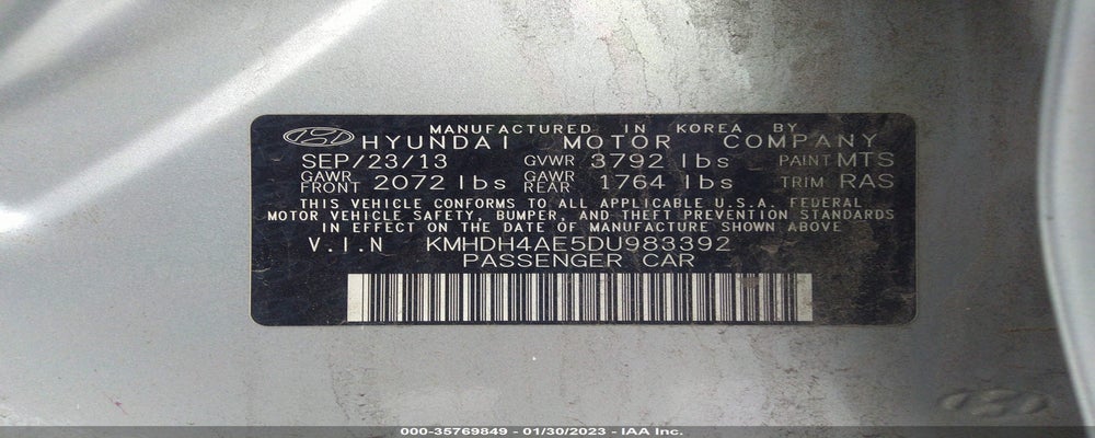 KMHDH4AE5DU983392 2013 HYUNDAI ELANTRA photo no. 9