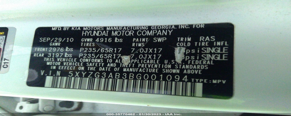 5XYZG3AB3BG001094 2011 HYUNDAI SANTA FE photo no. 9