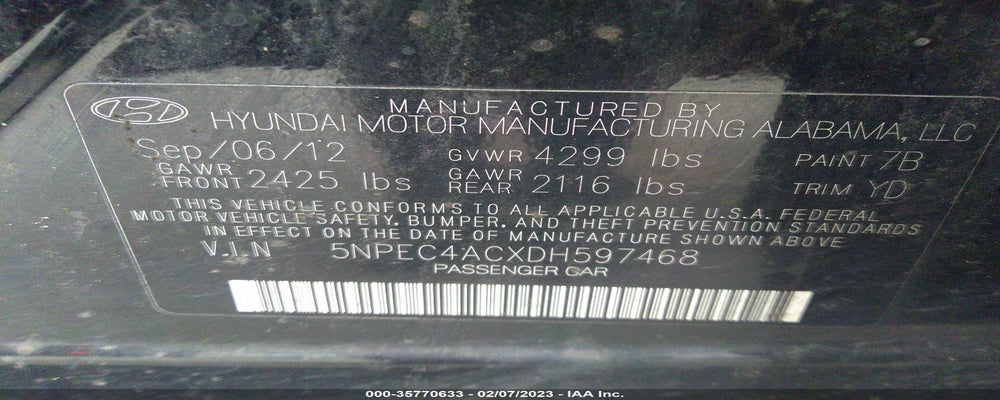 5NPEC4ACXDH597468 2013 HYUNDAI SONATA photo no. 9