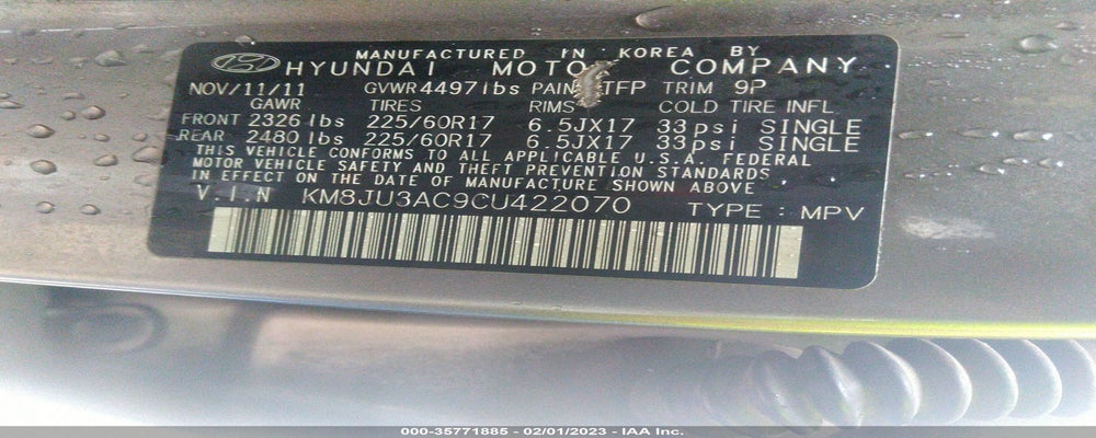 KM8JU3AC9CU422070 2012 HYUNDAI TUCSON photo no. 9