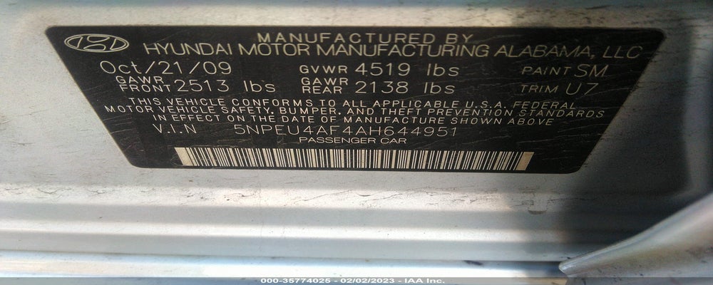 5NPEU4AF4AH644951 2010 HYUNDAI SONATA photo no. 9