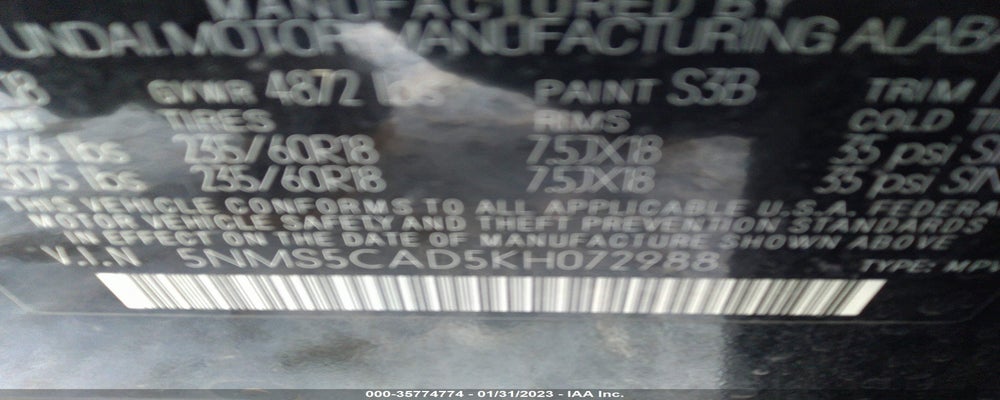 5NMS5CAD5KH072988 2019 HYUNDAI SANTA FE photo no. 9