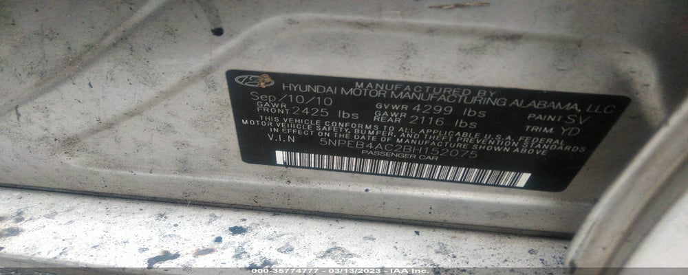 5NPEB4AC2BH152075 2011 HYUNDAI SONATA photo no. 9