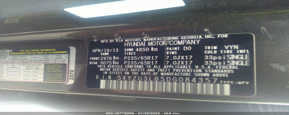 5XYZU3LB5DG084357 2013 HYUNDAI SANTA FE photo no. 9