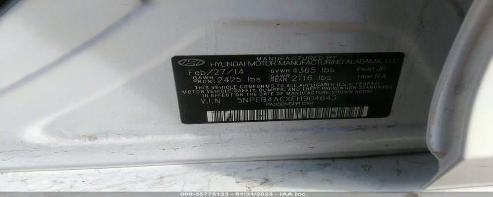 5NPEB4ACXEH904643 2014 HYUNDAI SONATA photo no. 9