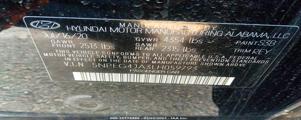 5NPEG4JA3LH059793 2020 HYUNDAI SONATA photo no. 9