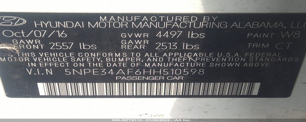5NPE34AF6HH510598 2017 HYUNDAI SONATA photo no. 9