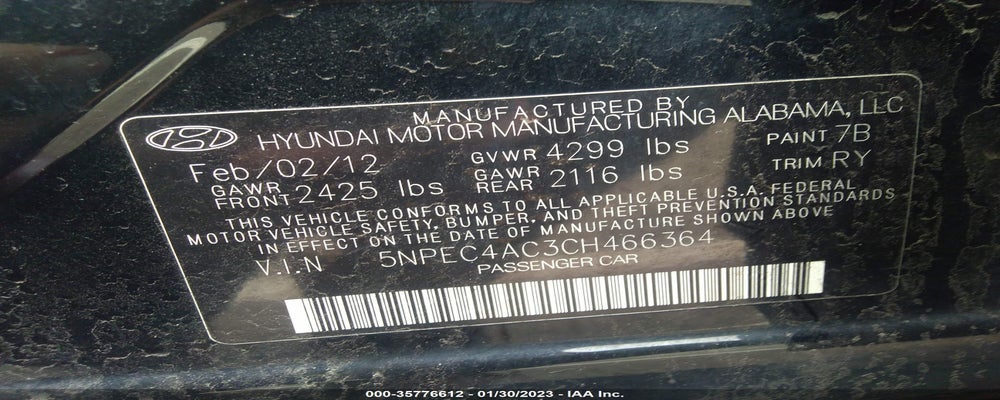 5NPEC4AC3CH466364 2012 HYUNDAI SONATA photo no. 9