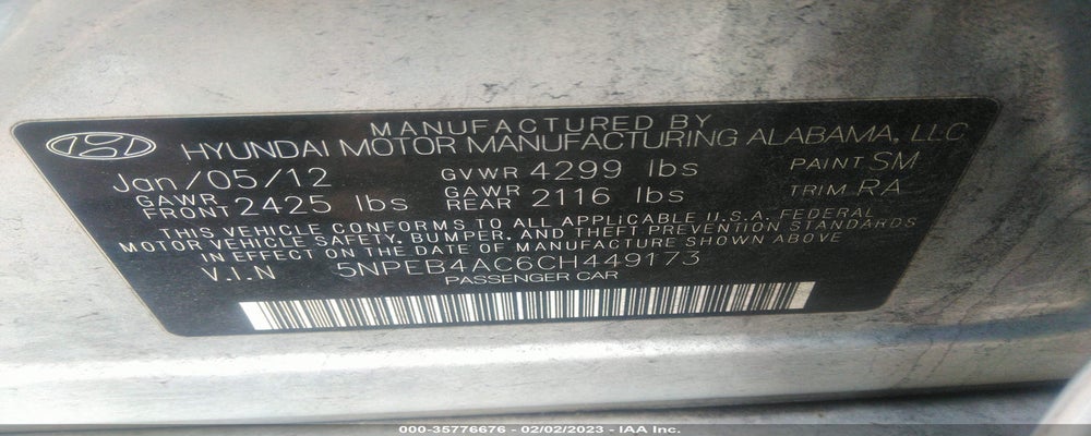 5NPEB4AC6CH449173 2012 HYUNDAI SONATA photo no. 9