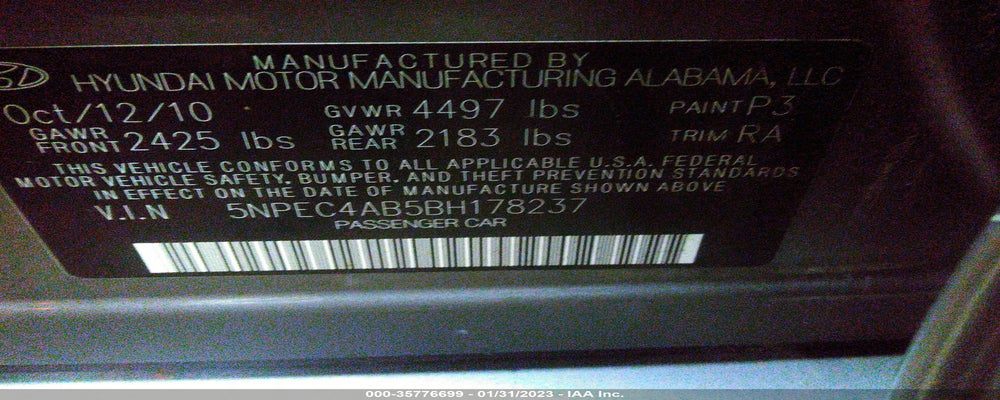 5NPEC4AB5BH178237 2011 HYUNDAI SONATA photo no. 9