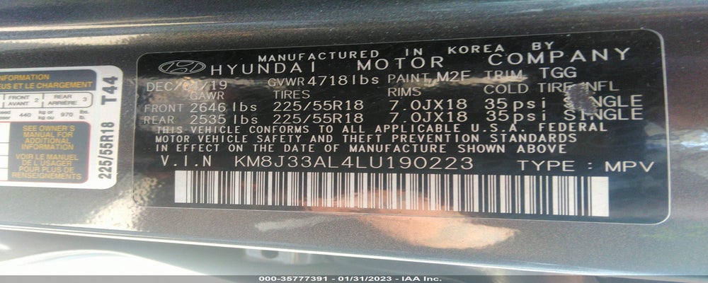 KM8J33AL4LU190223 2020 HYUNDAI TUCSON photo no. 9