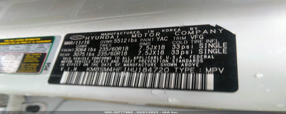 KM8SM4HF1HU184720 2017 HYUNDAI SANTA FE photo no. 9