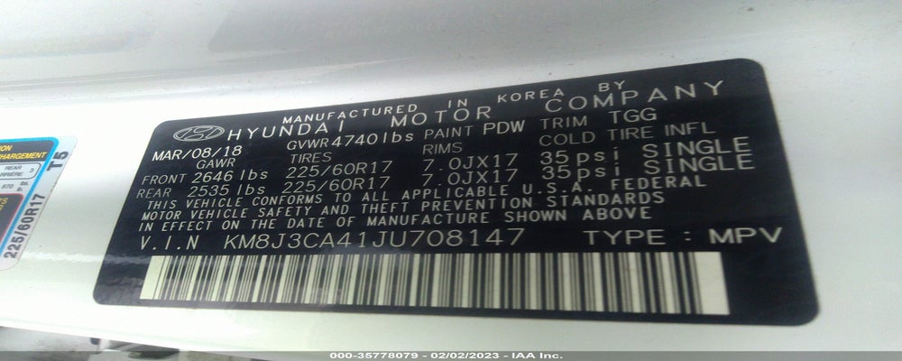 KM8J3CA41JU708147 2018 HYUNDAI TUCSON photo no. 9