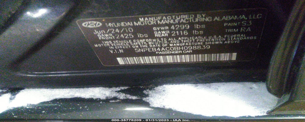5NPEB4AC0BH098839 2011 HYUNDAI SONATA photo no. 9
