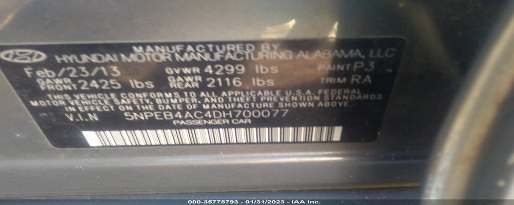 5NPEB4AC4DH700077 2013 HYUNDAI SONATA photo no. 9