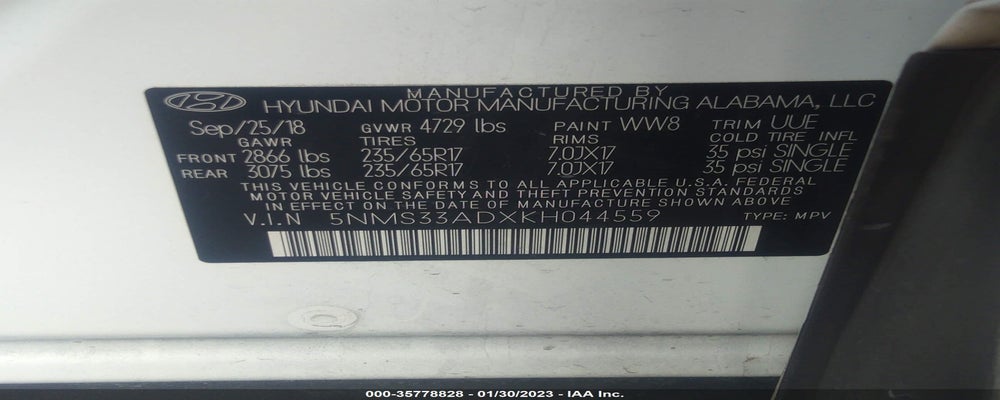 5NMS33ADXKH044559 2019 HYUNDAI SANTA FE photo no. 9