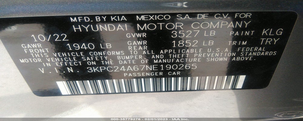 3KPC24A67NE190265 2022 HYUNDAI ACCENT photo no. 9