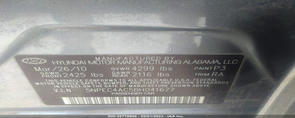 5NPEC4AC5BH041677 2011 HYUNDAI SONATA photo no. 9