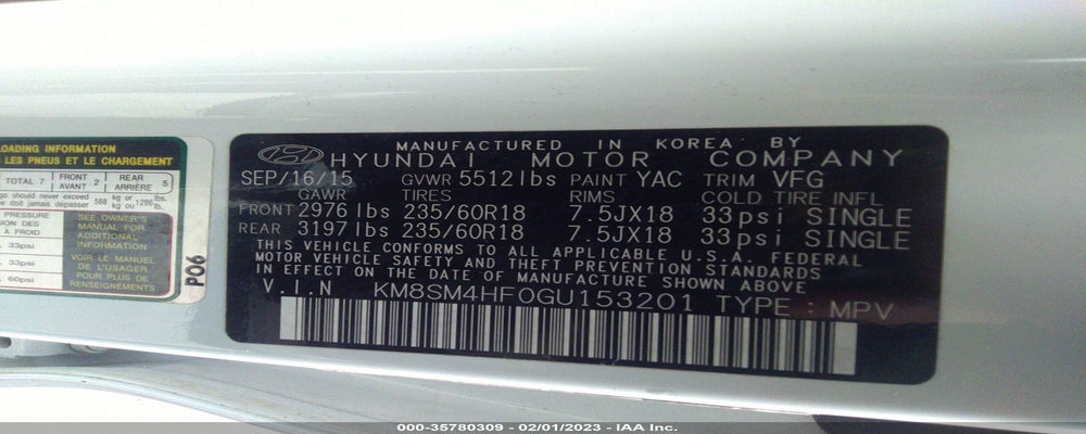 KM8SM4HF0GU153201 2016 HYUNDAI SANTA FE photo no. 9