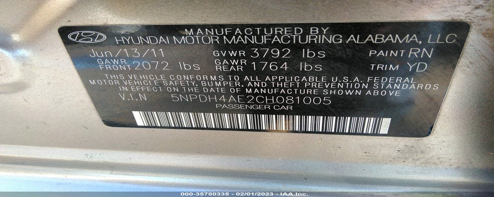 5NPDH4AE2CH081005 2012 HYUNDAI ELANTRA photo no. 9