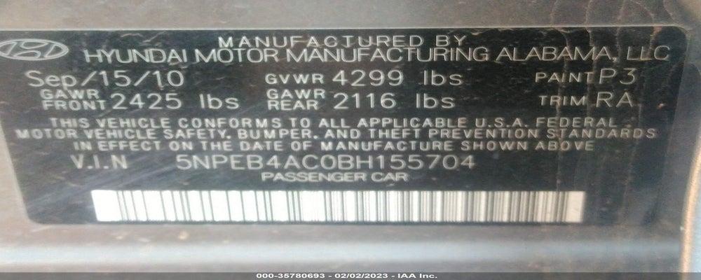 5NPEB4AC0BH155704 2011 HYUNDAI SONATA photo no. 9