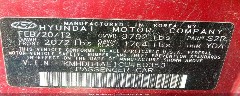 KMHDH4AE1CU460353 2012 HYUNDAI ELANTRA photo no. 9