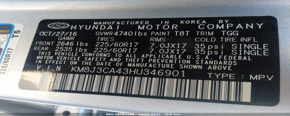 KM8J3CA43HU346901 2017 HYUNDAI TUCSON photo no. 9