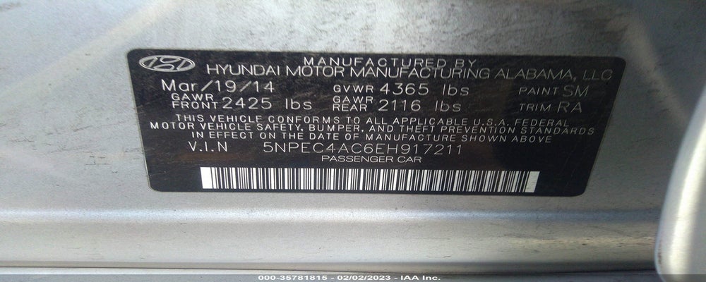 5NPEC4AC6EH917211 2014 HYUNDAI SONATA photo no. 9
